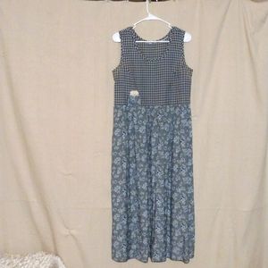 VTG Karen Stevens Floral & Gingham Spring Summer Country Sz S/M Sleeveless Dress